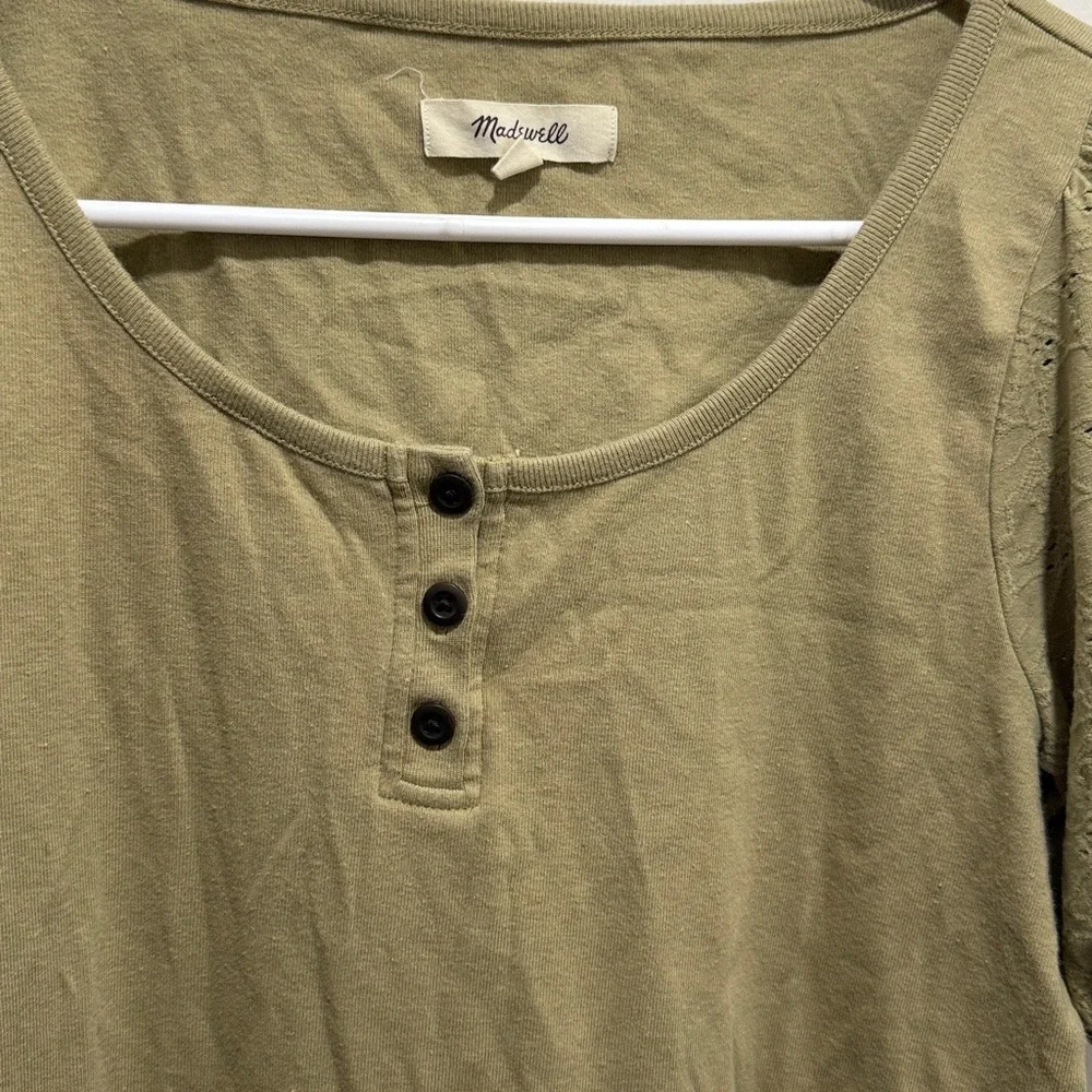Madewell Boho Wyelet Puff Sleeve Too Size Small in Ash Green